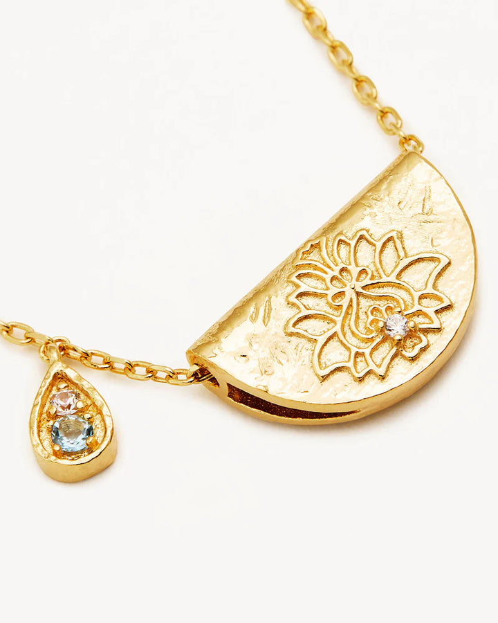 By Charlotte18k Gold Vermeil Lotus March Birthstone Necklace - Aquamarine