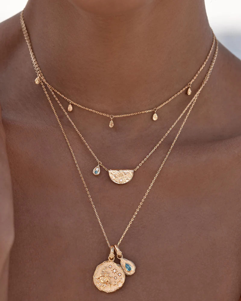 By Charlotte18k Gold Vermeil Lotus March Birthstone Necklace - Aquamarine