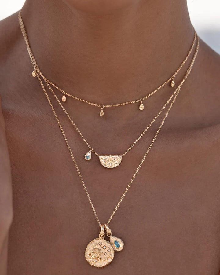 By Charlotte18k Gold Vermeil Lotus March Birthstone Necklace - Aquamarine