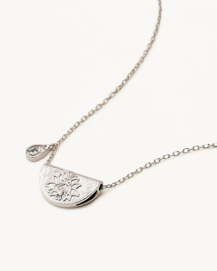 By Charlotte Sterling Silver Lotus March Birthstone Necklace - Aquamarine