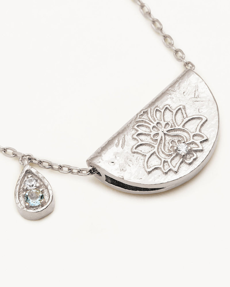 By Charlotte Sterling Silver Lotus March Birthstone Necklace - Aquamarine