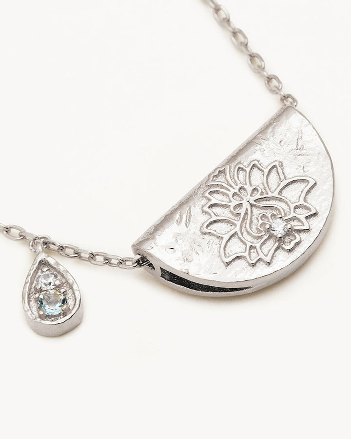 By Charlotte Sterling Silver Lotus March Birthstone Necklace - Aquamarine
