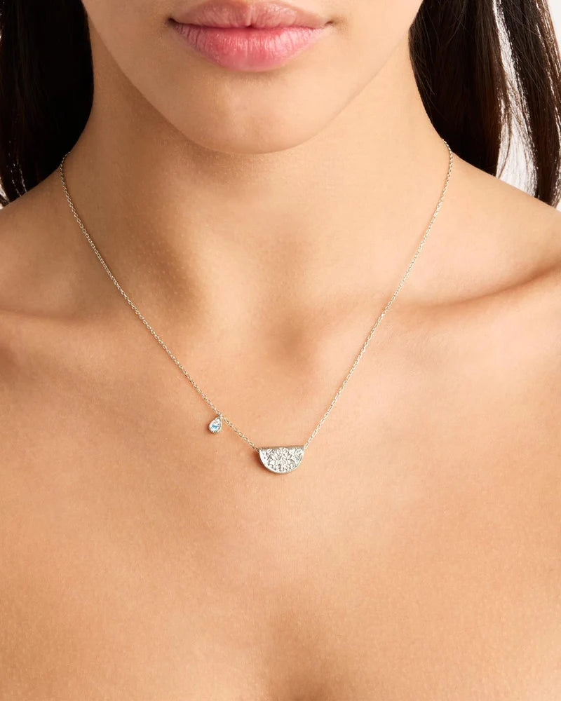 By Charlotte Sterling Silver Lotus March Birthstone Necklace - Aquamarine