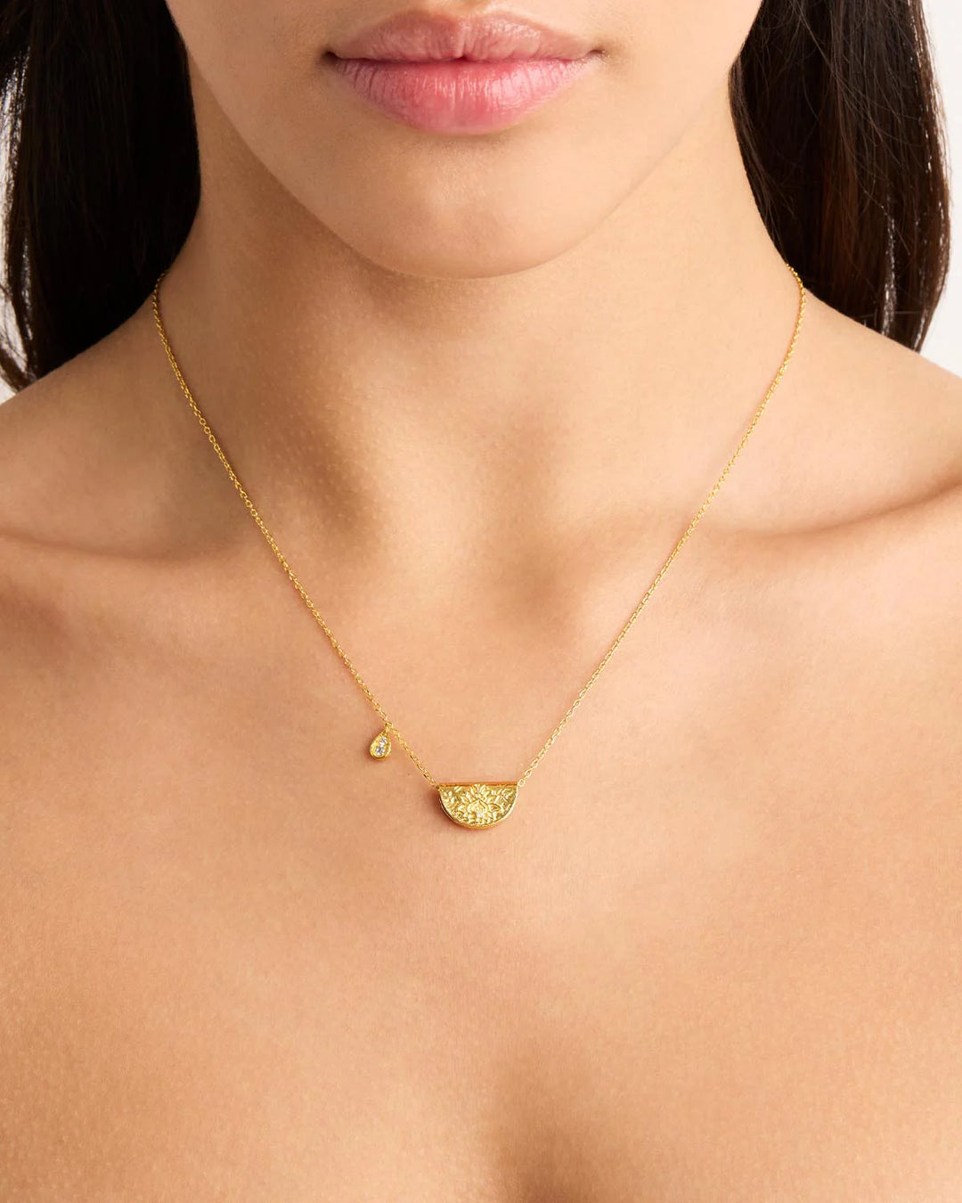 By Charlotte 18k Gold Vermeil Lotus April Birthstone Necklace - White Topaz