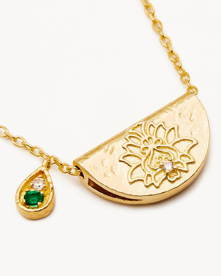 By Charlotte 18k Gold Vermeil Lotus May Birthstone Necklace - Emerald