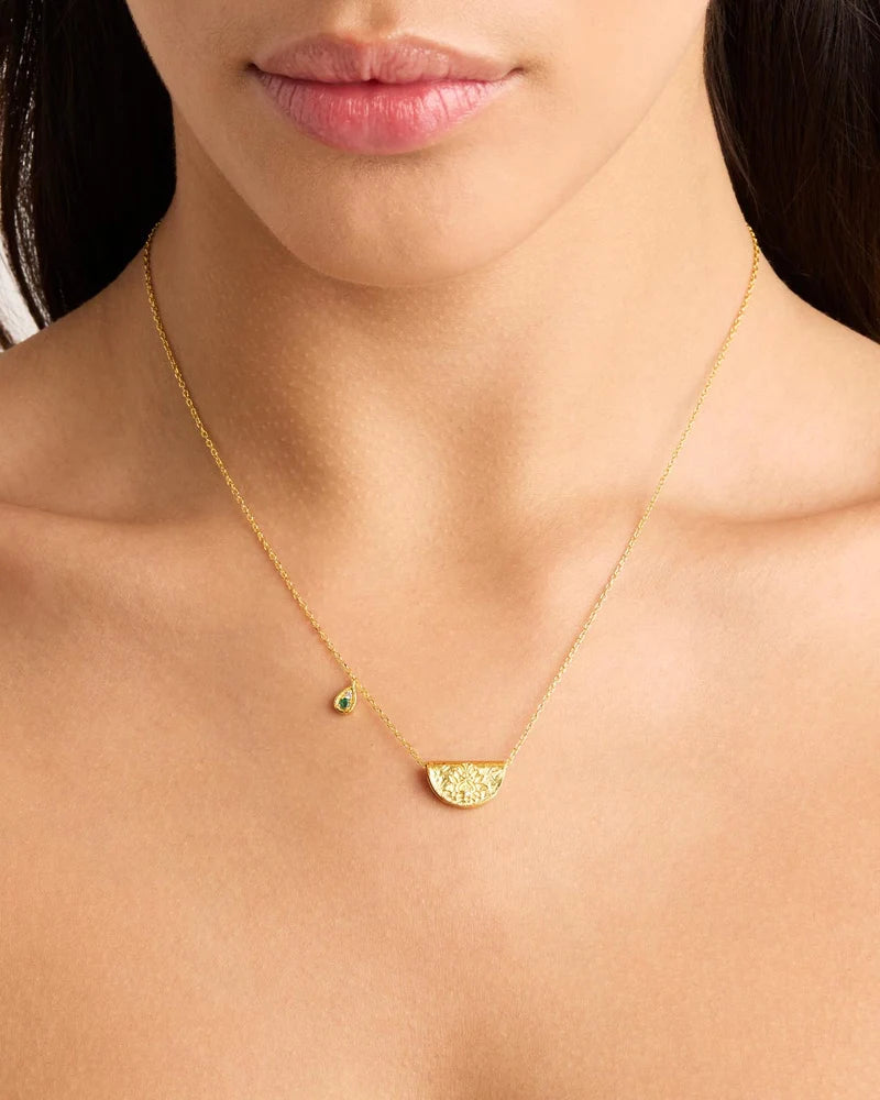 By Charlotte 18k Gold Vermeil Lotus May Birthstone Necklace - Emerald