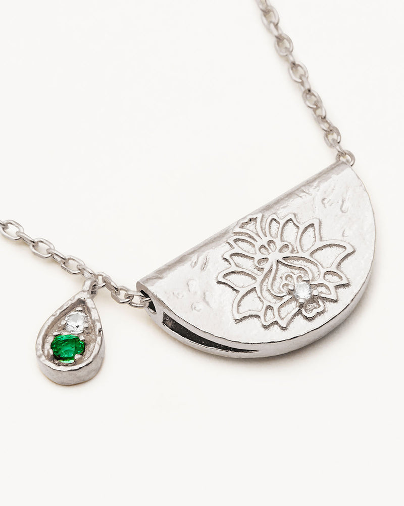 By Charlotte Sterling Silver Lotus May Birthstone Necklace - Emerald