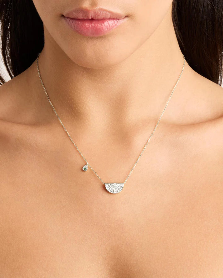 By Charlotte Sterling Silver Lotus May Birthstone Necklace - Emerald
