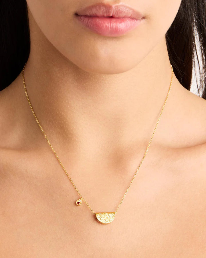 By Charlotte 18k Gold Vermeil Lotus July Birthstone Necklace - Ruby