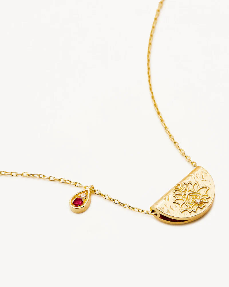 By Charlotte 18k Gold Vermeil Lotus July Birthstone Necklace - Ruby