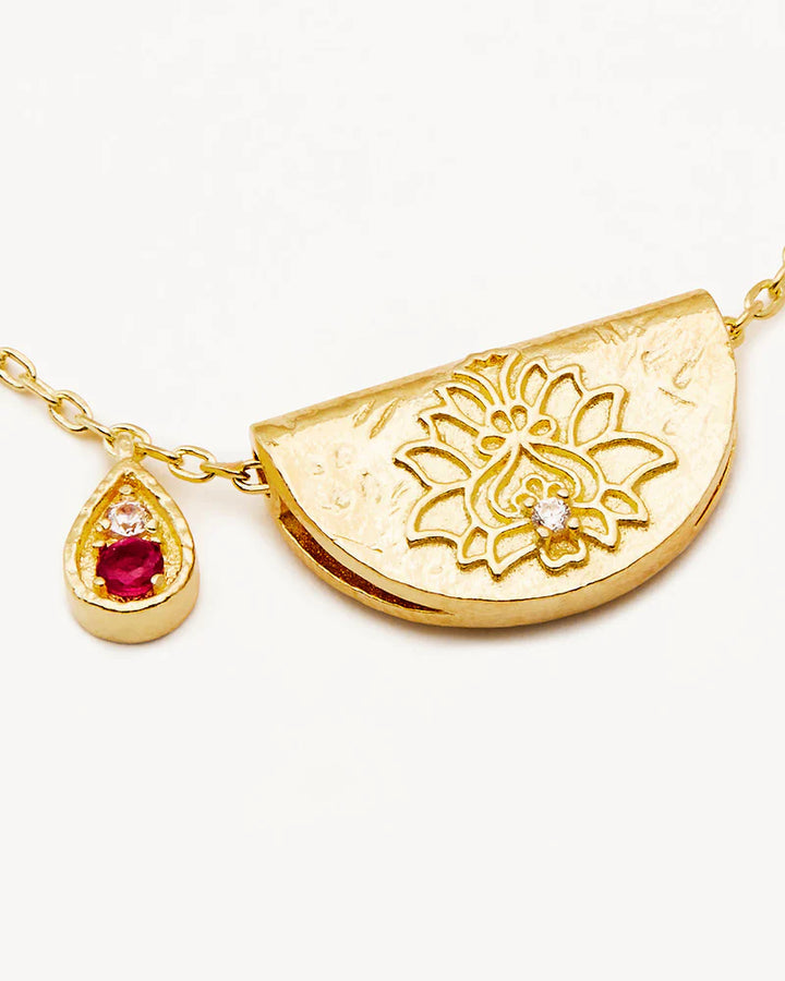 By Charlotte 18k Gold Vermeil Lotus July Birthstone Necklace - Ruby