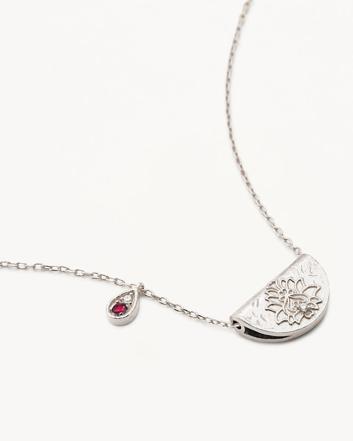 By Charlotte Sterling Silver Lotus July Birthstone Necklace - Ruby