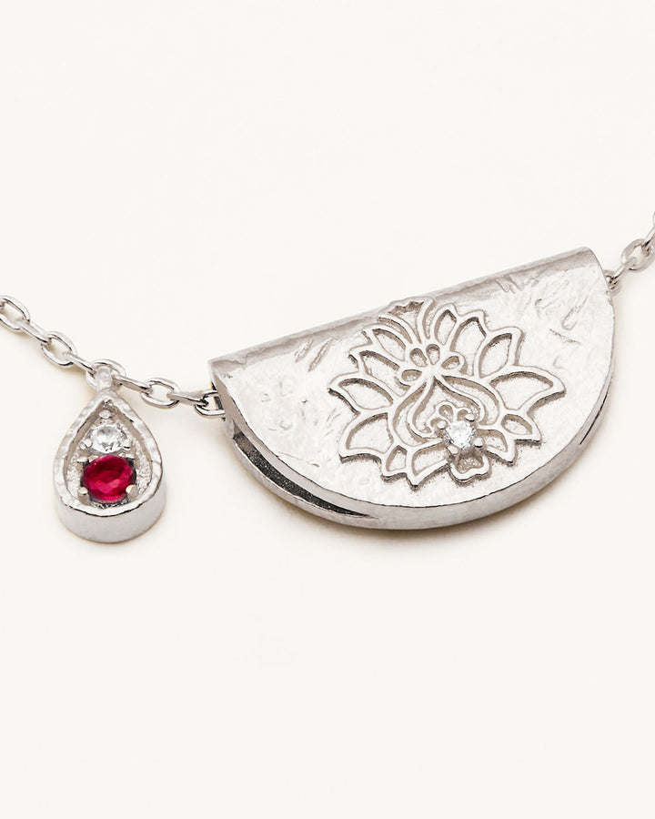 By Charlotte Sterling Silver Lotus July Birthstone Necklace - Ruby