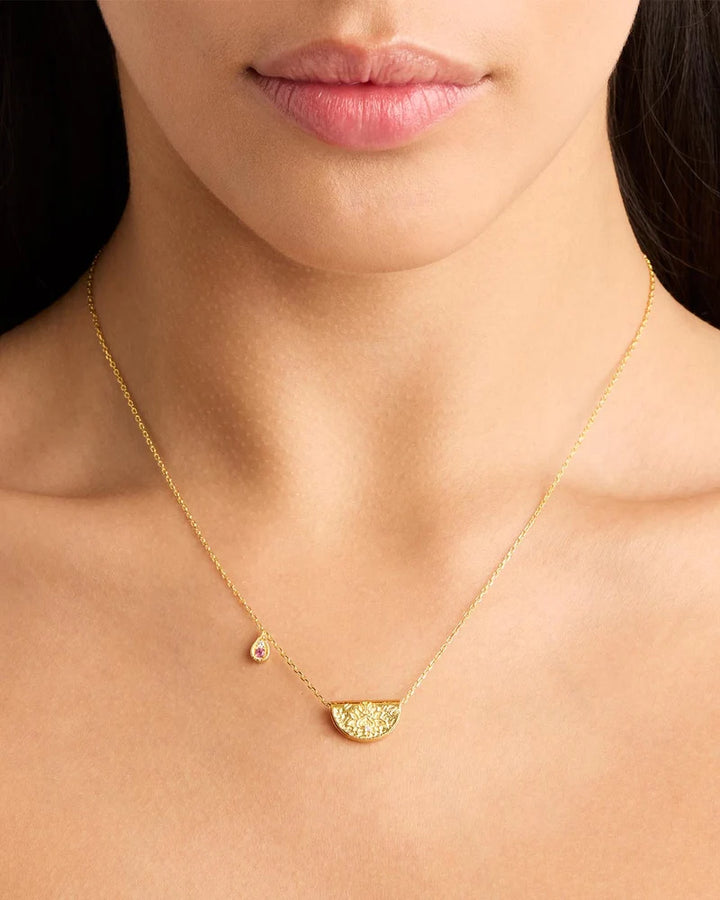 By Charlotte 18k Gold Vermeil Lotus October Birthstone Necklace - Pink Tourmaline