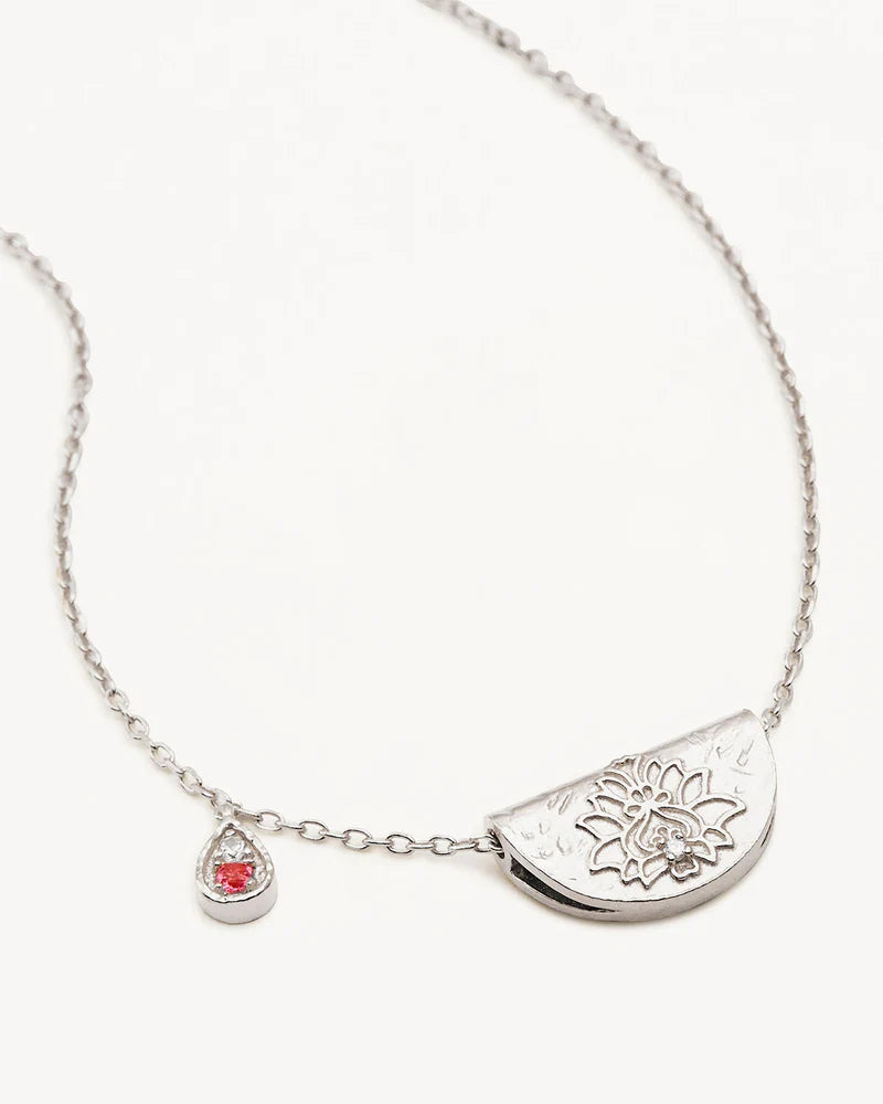 By Charlotte Sterling Silver Lotus October Birthstone Necklace - Pink Tourmaline