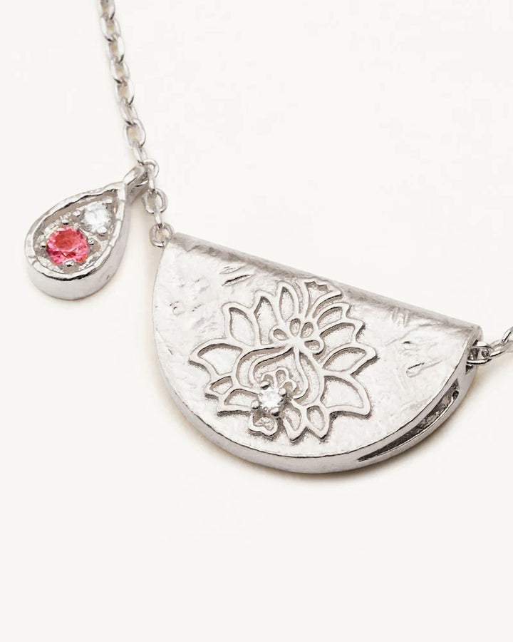 By Charlotte Sterling Silver Lotus October Birthstone Necklace - Pink Tourmaline
