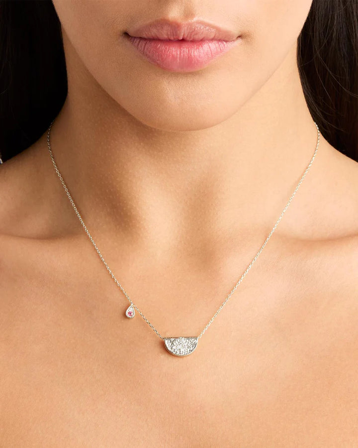 By Charlotte Sterling Silver Lotus October Birthstone Necklace - Pink Tourmaline