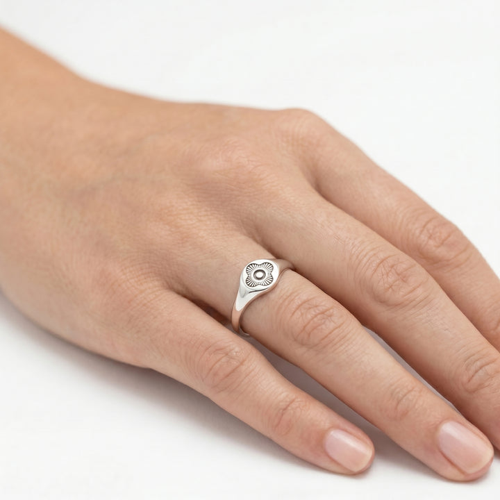 LT Sterling Silver Signet Ring with Organic Design