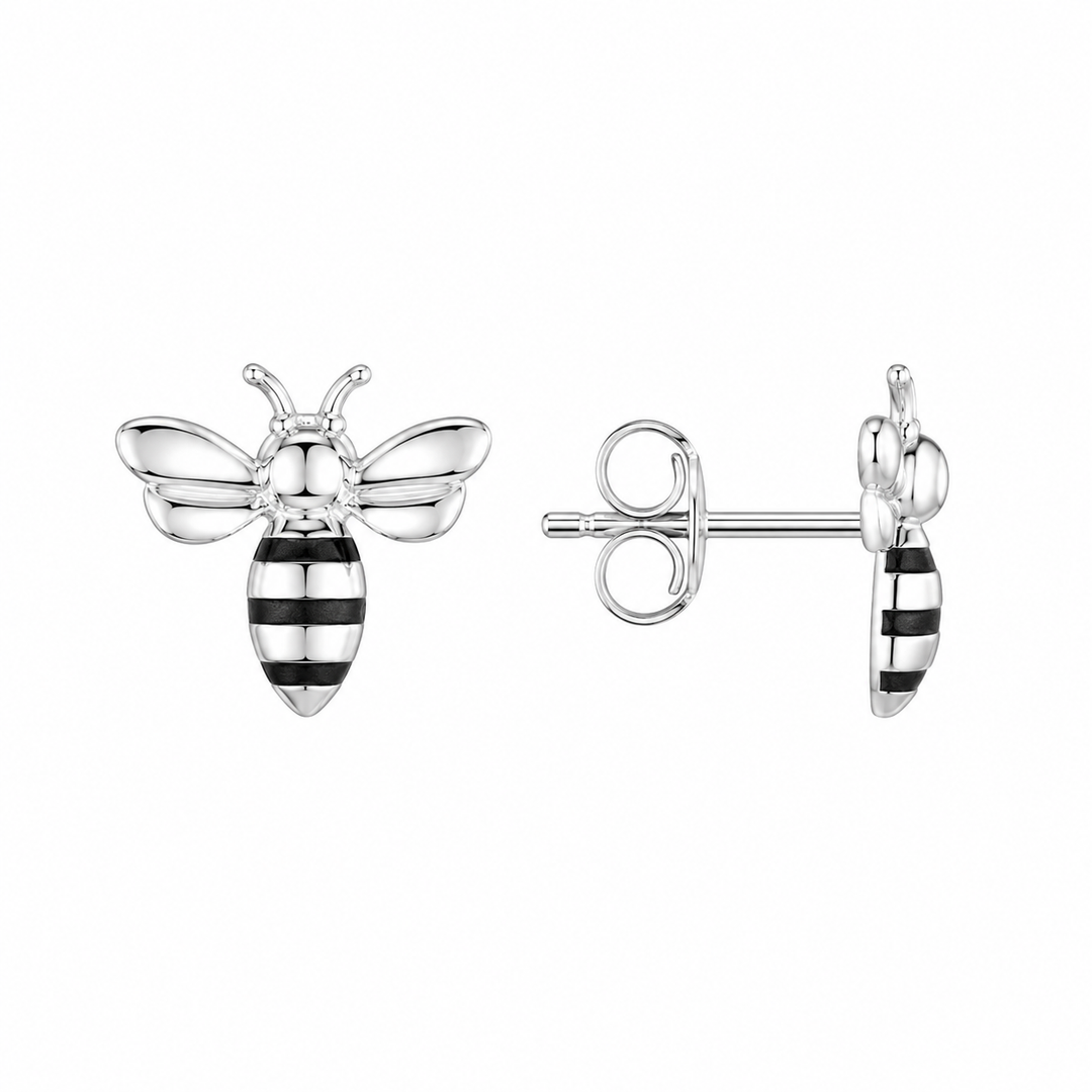 LT Sterling Silver Large Bee Wild Stud Earrings
