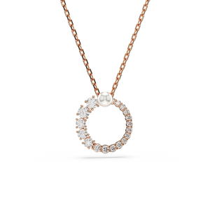 Matrix Pendant Crystal Pearl Round Cut White Rose-Gold-Tone Plated