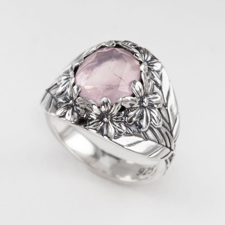 Nick Von K Sterling Silver with Rose Quartz Flower Garden Ring