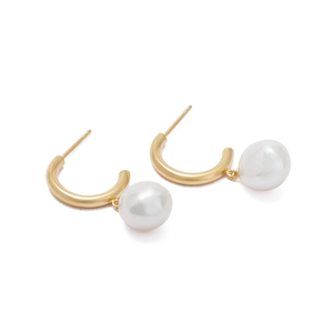 KIRSTIN ASH PEARL DROP HOOPS 18K GOLD PLATED