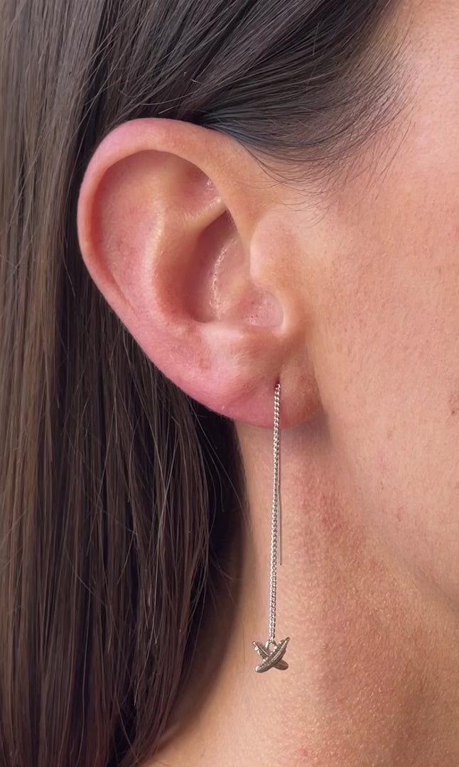 Boh Runga Silver Feather Kisses Thread Earrings