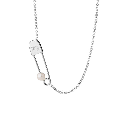 KAREN WALKER SILVER RUNAWAY SAFETY PIN NECKLACE