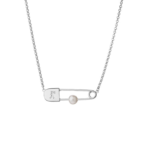 KAREN WALKER SILVER RUNAWAY SAFETY PIN NECKLACE