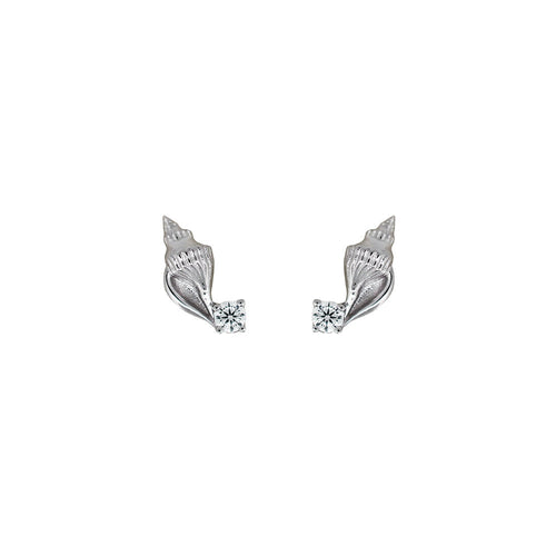 Silver Cubic Zirconia Pearly Shell Studs