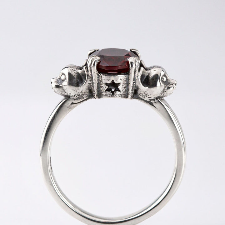 Nick Von K Sterling Silver with Garnet Salem Cat Ring