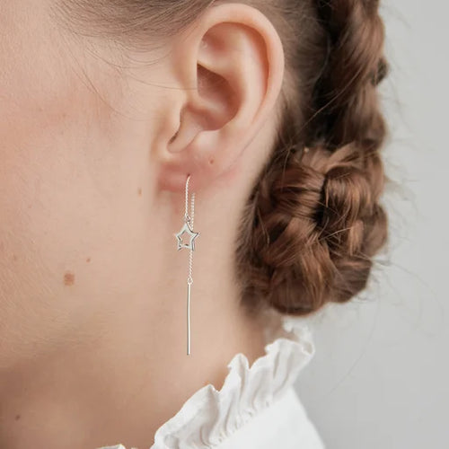 Silver Star Thread Earrings