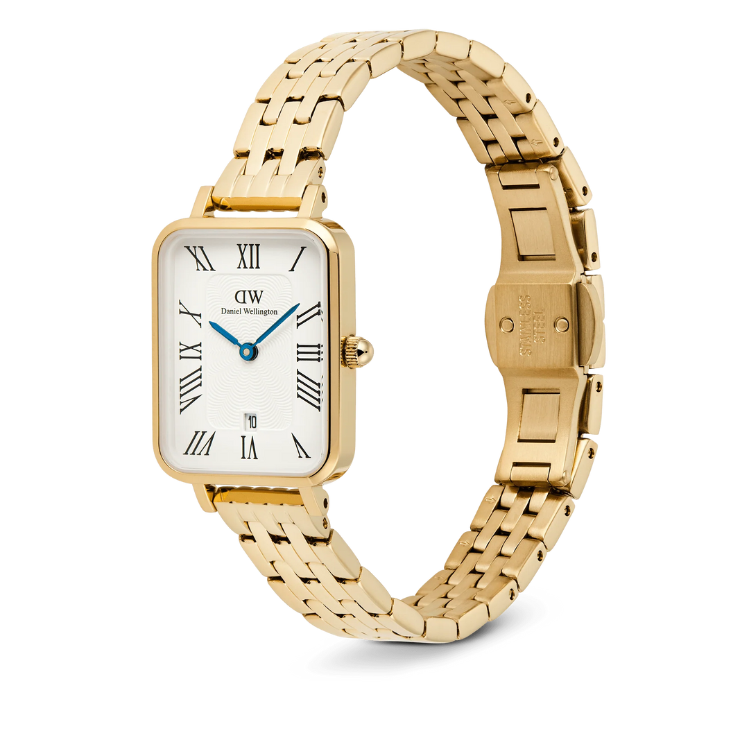 Daniel Wellington Quadro Roman Numerals w Date Gold Watch 20mm x 26mm