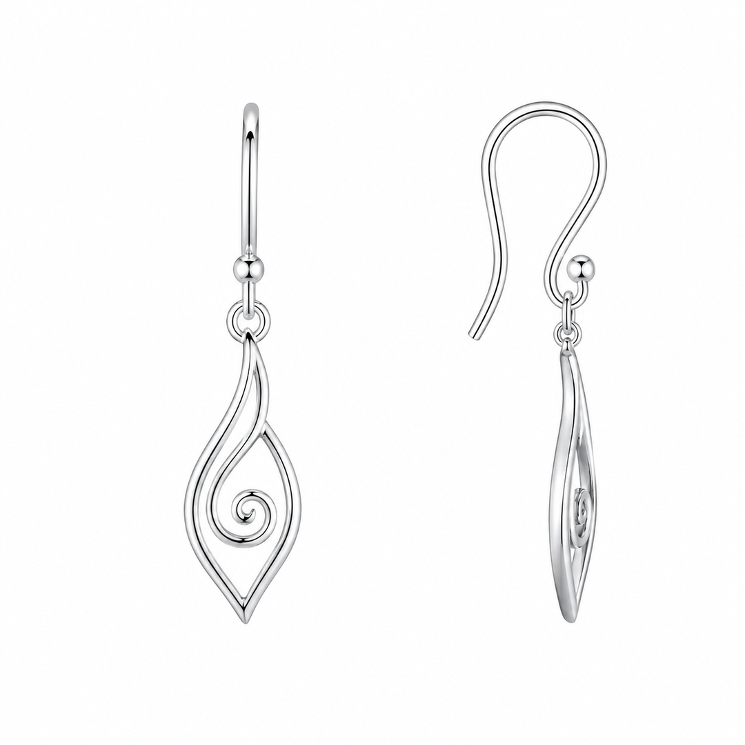 LT Sterling Silver Pointed Koru  Drop Earrings