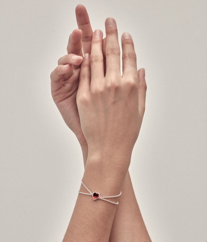 Stolen Silver Love Claw Bracelet - Red Garnet