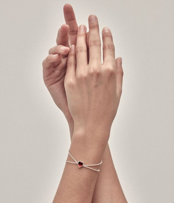 Stolen Silver Love Claw Bracelet - Red Garnet