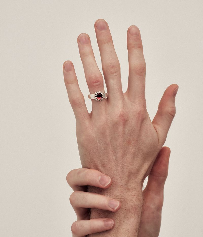 Stolen Silver Baby Claw Ring - Red Garnet