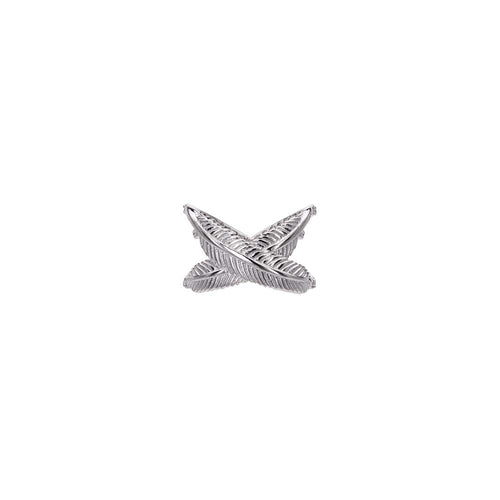 Silver Rocksteady Feather Kiss Cross Ring (Champagne)