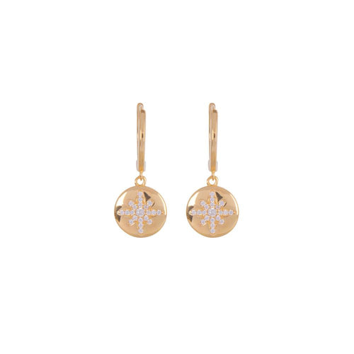 Gold Plated Starburst Button Huggie Earrings