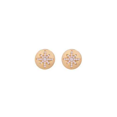 Gold Plated Starburst Button Stud Earrings