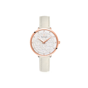 Eolia Rose Gold White Stone Leather Watch
