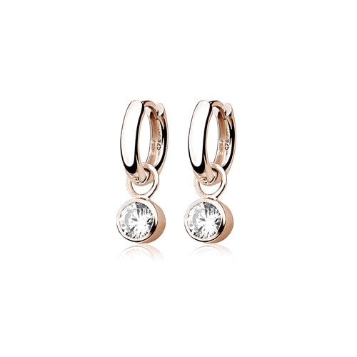 Rose Gold Plated Droplet CZ Huggie Earrings