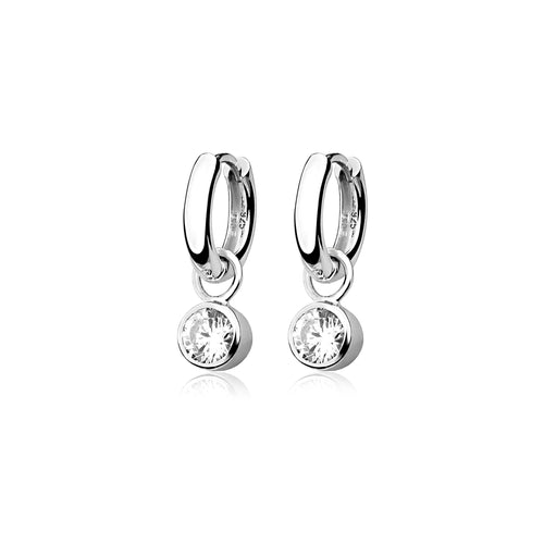 Silver Droplet CZ Huggie Earrings