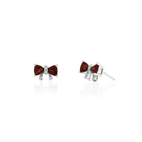 9ct White Gold Garnet Diamond Bow Stud Earrings