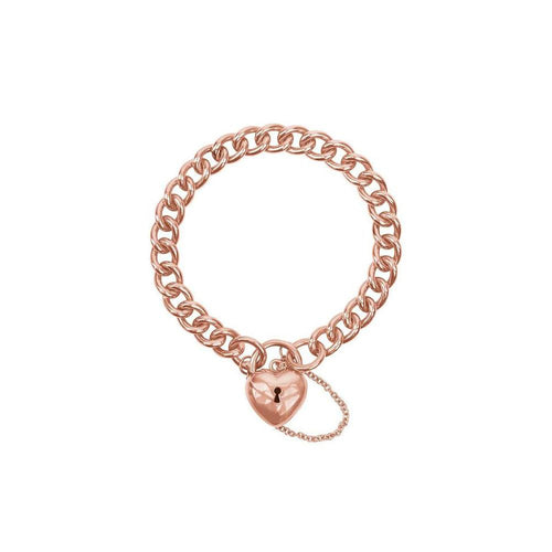 9ct Rose Gold Curb Link Bracelet with Puff Heart