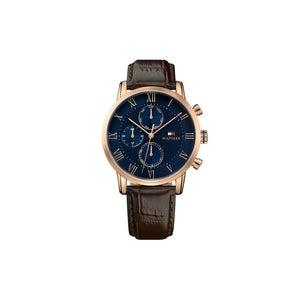 Kane Navy Brown Leather Rose Gold Plate Watch