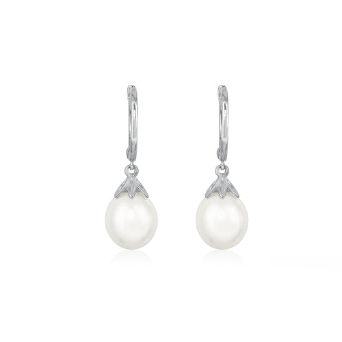 9ct White Gold Willa FWP Pearl Hoop Earrings