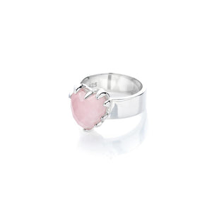 Silver Love Claw Ring - Rose Quartz