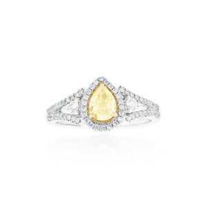 18ct White Gold Fancy Diamond Pear Halo Ring