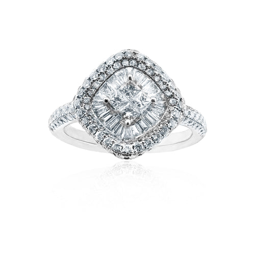 18ct White Gold Baguette & Round Cut Diamond Ring